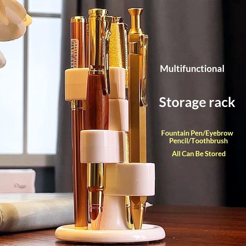 

Rotating Toothbrush Holder Bathroom Desktop Toothbrush Storage Rack Makeup Brush Pen Organizers білий