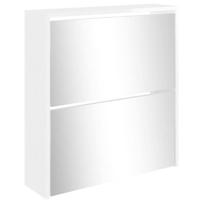 VidaXL Shoe Cabinet with Mirror 2 Levels Glossy White 63x17x67cm 342631