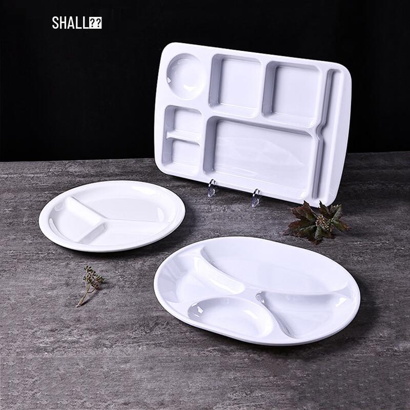 SHALL White Melamine 6-Compartment Divided Dinner Plates