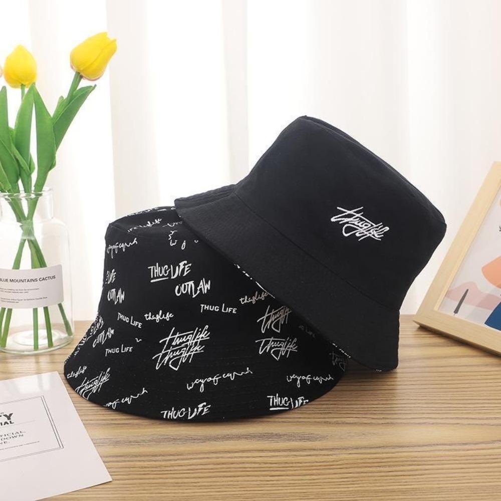 Casual Foldable Double-sided Sun Hat Lightweight Graffiti Letter Bucket Hat Japanese Style Summer Sun Hat Unisex Fit