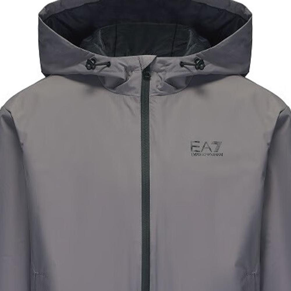 Emporio Armani Ea7 Fw24 Solid Color Letter Logo Printed Hooded Zip Long Sleeve Jacket Men jackets Gray 8NPB21-PNFZZ-1992