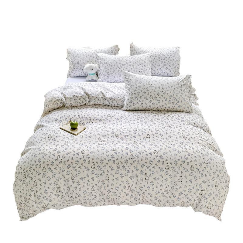Fresh Literary Style Glutinous Cotton Bedding Set - Four-Piece Set for Dormitory or Home