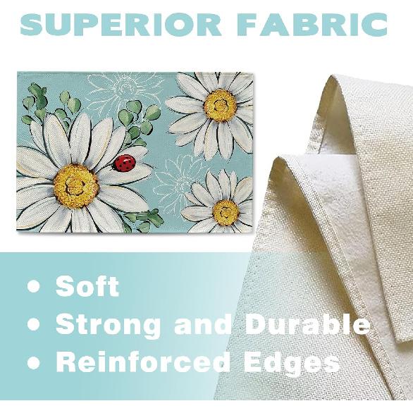 Spring Summer Daisy Flower Placemats Set of 4, Floral Eucalyptus Leaves Blue Dining Place Mats Table Decor, Ladybug Seasonal Home Kitchen Decoration