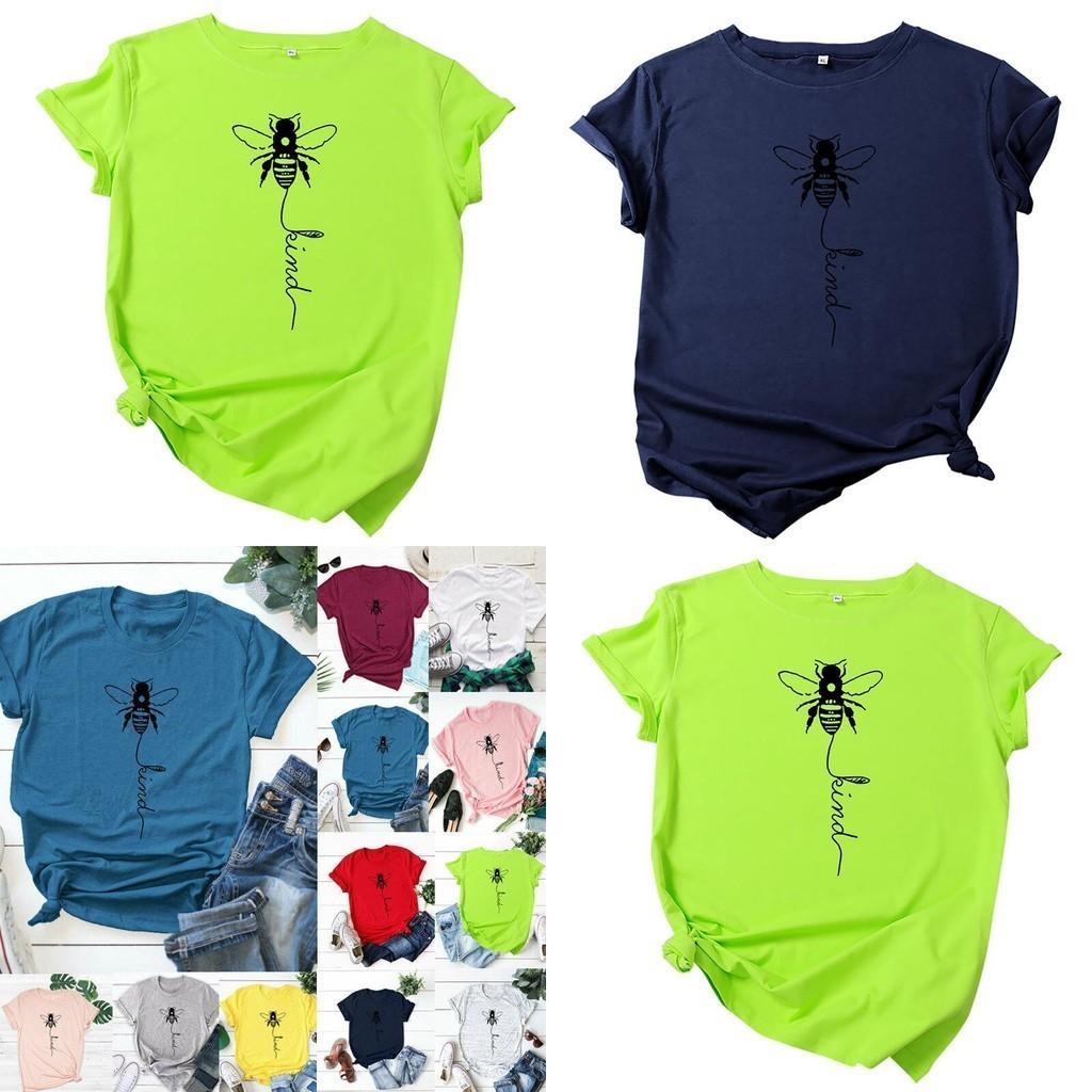 Camisetas de cuello redondo con estampado de abejas para mujer, confeccionadas con suave tejido de algodón para mayor comodidad