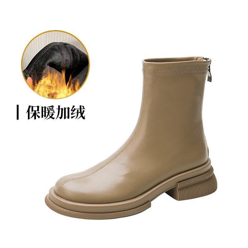 Cowhide version~ Leather thick-soled high knight boots, small but knee boots, fat mm long boots, elastic and thin boots