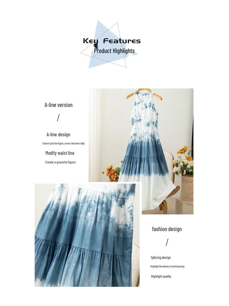 Yunnan Handmade Tie-Dye French Halter Tank Dress - Versatile Summer Style for Women