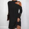Women's One Shoulder Chain Detail Long Sleeve Dress