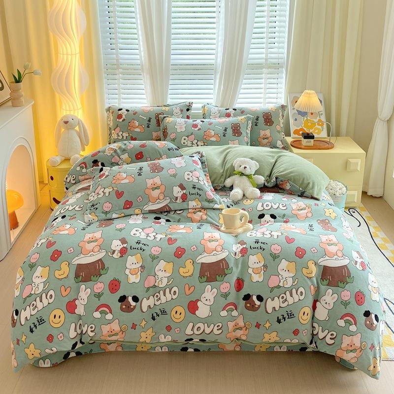 Set din patru piese din catifea cu lapte proaspăt de iarnă, husă de pilotă din flanel din catifea cu două fețe cu imprimare antistatică și set din trei piese din catifea