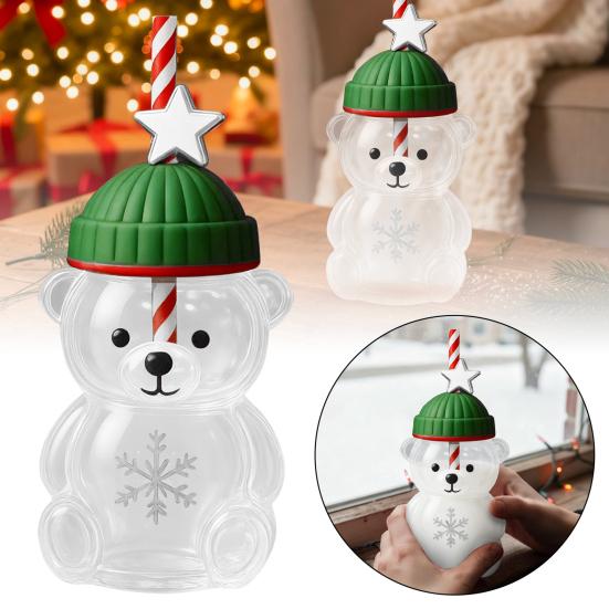 Yousheng Bear-Shaped Glass Cup with Lid And Straw Clear Beverage Mug Honey Bear Straw Cup for Cold Drinks Coffee Beer Wine Cocktails