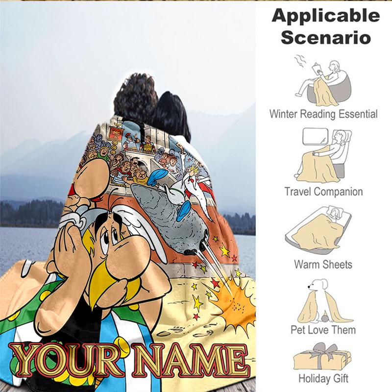 1PC Custom Name Blanket Asterix Friends Flannel blankets Patterns Throw Blanket All-Season Soft Gift for Couch, Bed, Camping, Birthday gifts