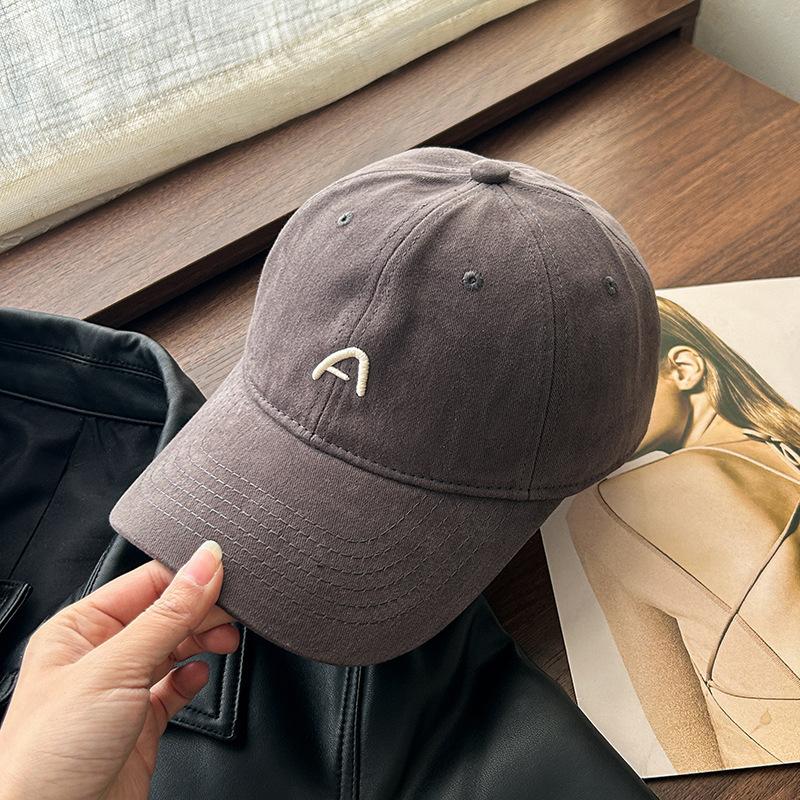 Simple Letter A Embroidered Baseball Hat for Women Korean Style Casual and Versatile Soft Top Couple Showing Their Faces with Small Duckling Hat