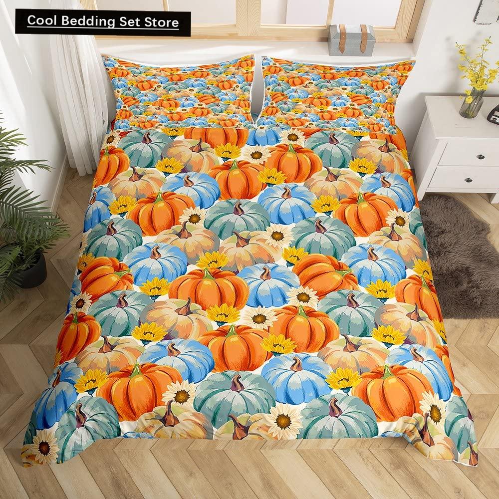 Autumn Tree Leaf King Queen Bedding Set Cartoon Botanical Duvet Cover Fallen Leaves Quilt Cover 2/3pcs Polyester Comforter Cover