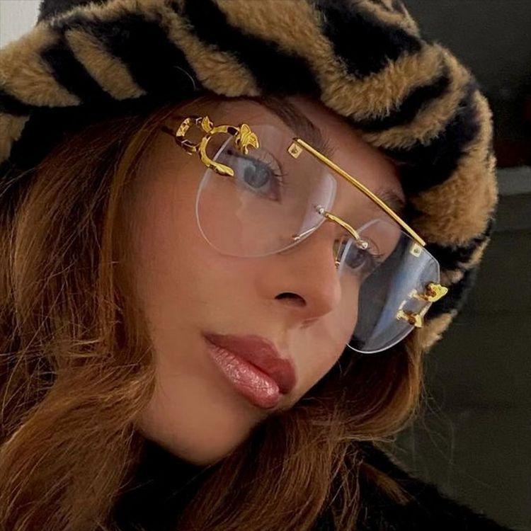 Rimless toad glasses driving sunglasses leopard sunglasses European and American retro trimmed double beam sunglasses men and women