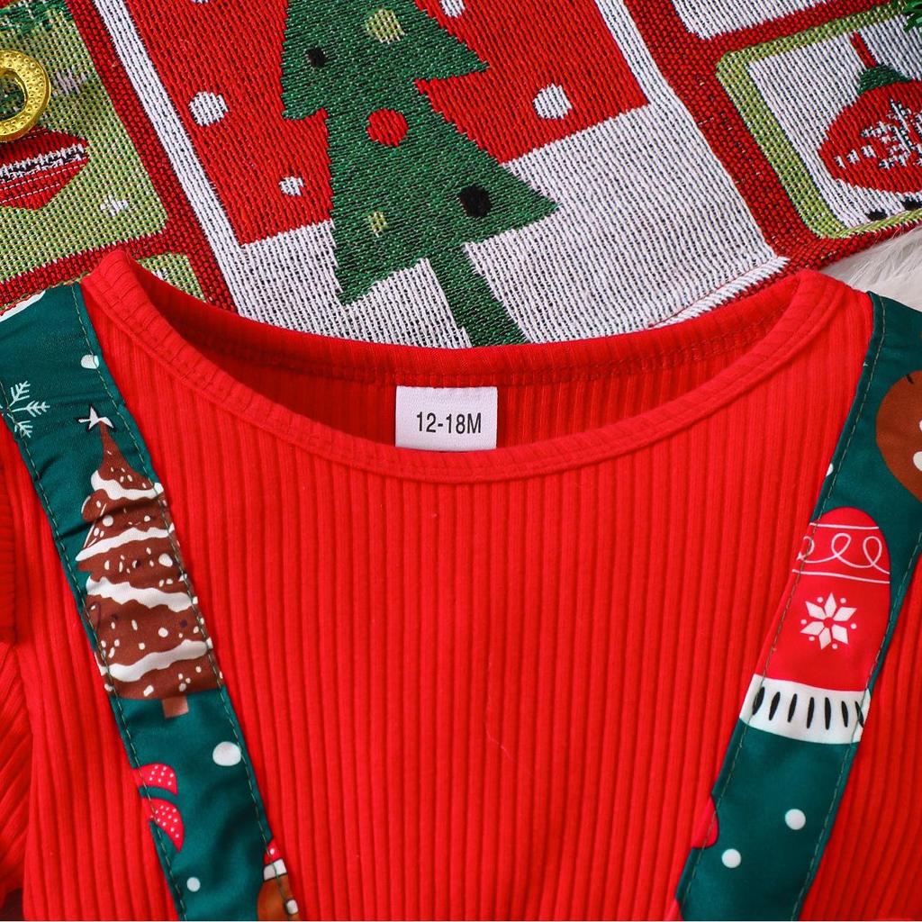 Children's Ribbed Long Sleeve Bow Christmas Dress for Girls