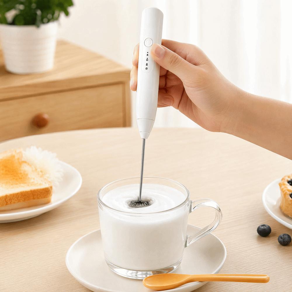 Black White Milk Frother Plastic Stainless Steel Electric Whisk Frother  Coffee Latte Matcha