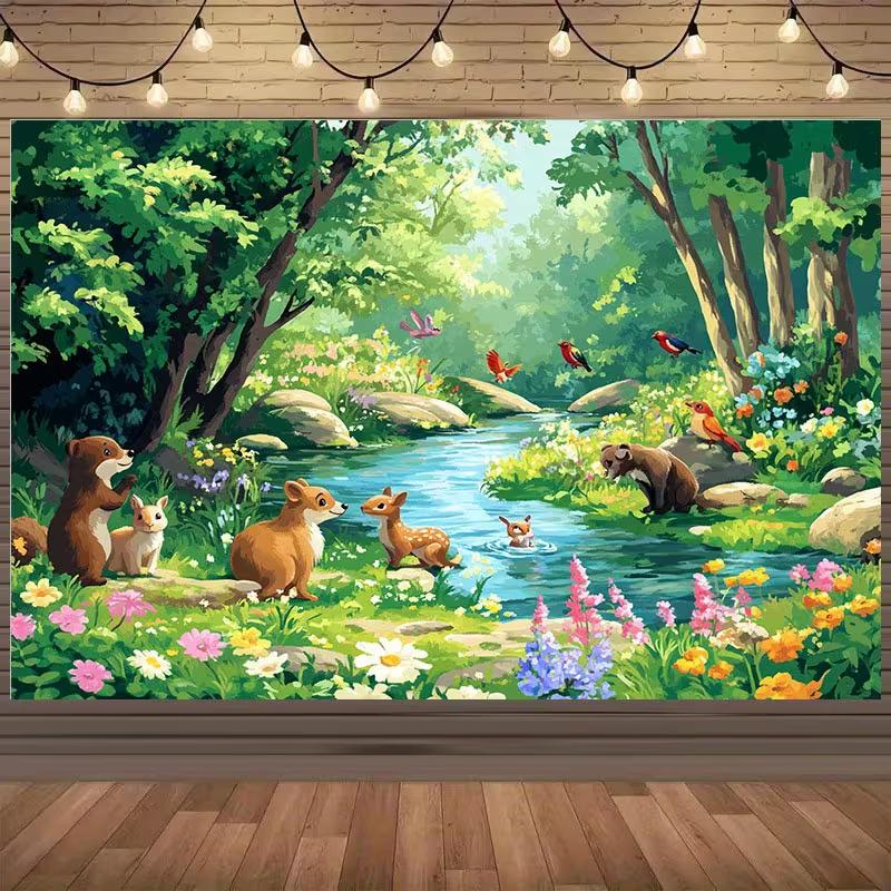 2D Woodland Friends Party Backdrop Photography Background Banner