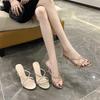 High Heel Slipon Sandals With Water Drilled Embellishments For Summer Wear