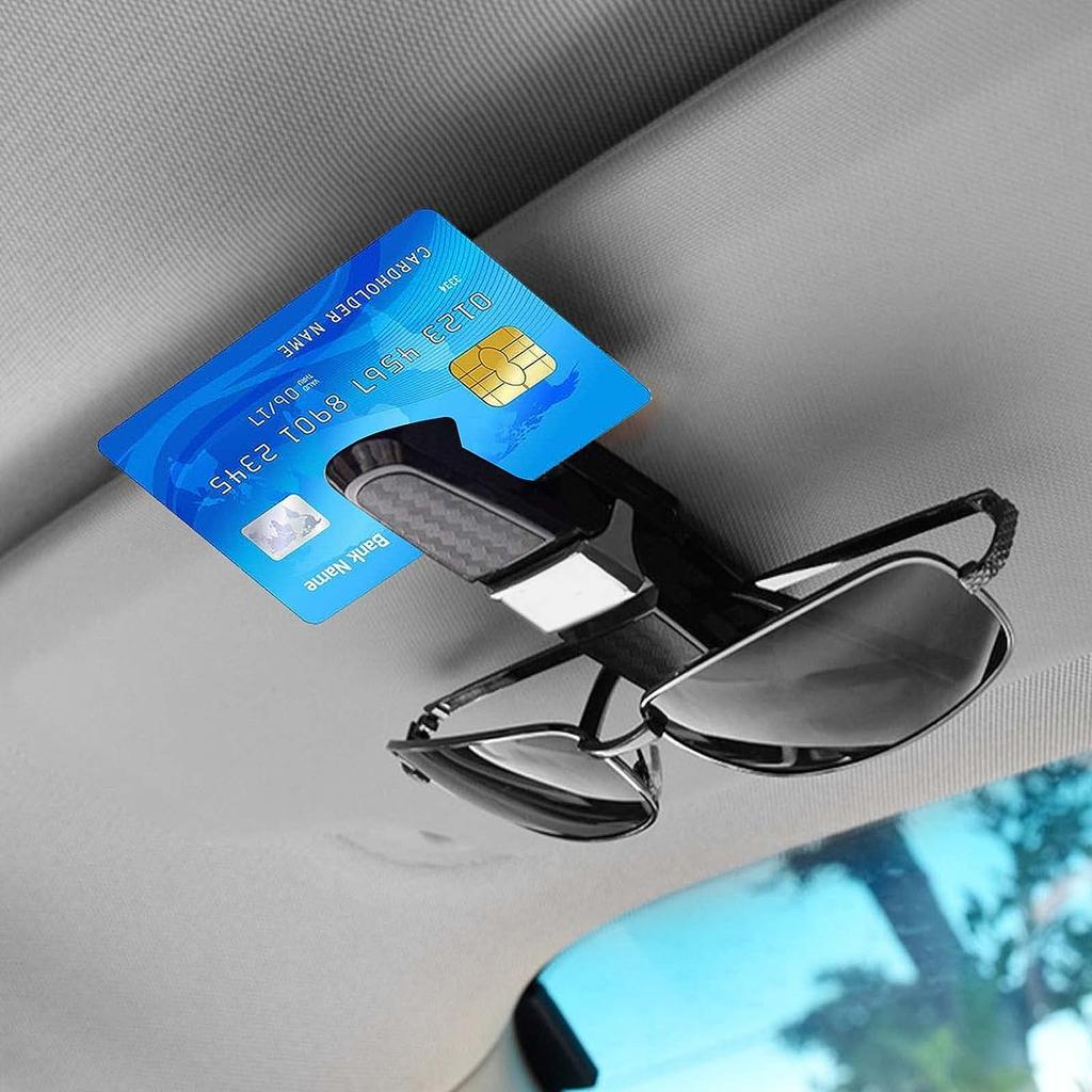 Pack of 2  Car Glasses Holders with Card Clip, Sunglasses Holder, 180° Rotating Glasses Clip with Cards, Double Ended Clip for All Vehicle Models