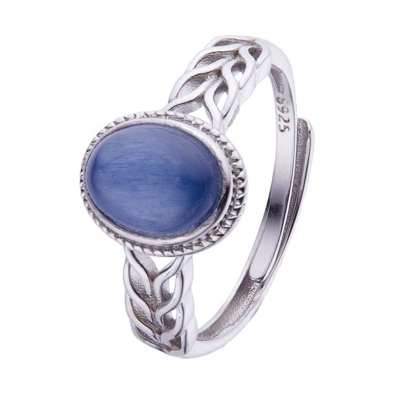 S925 Sterling Silver Natural Kyanite Color Treasure Fashion Ring Women'S Open Ring