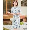 Elegant Summer Chinese Qipao Print Short-Sleeved Dress