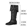 Caribbean Pirate Knee High Boots Women Tall Booties Halloween Costume Renaissance Medieval Cosplay Soft Leather Flat Shoes