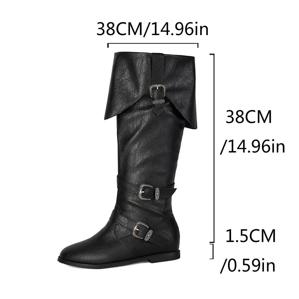 Caribbean Pirate Knee High Boots Women Tall Booties Halloween Costume Renaissance Medieval Cosplay Soft Leather Flat Shoes