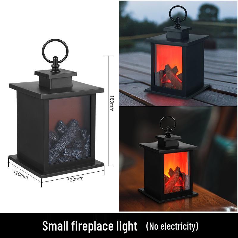 LED Fireplace Simulation Decorative Ornament: Creative Small Candle Holder with Charcoal Flame and Hurricane Lamp Design.