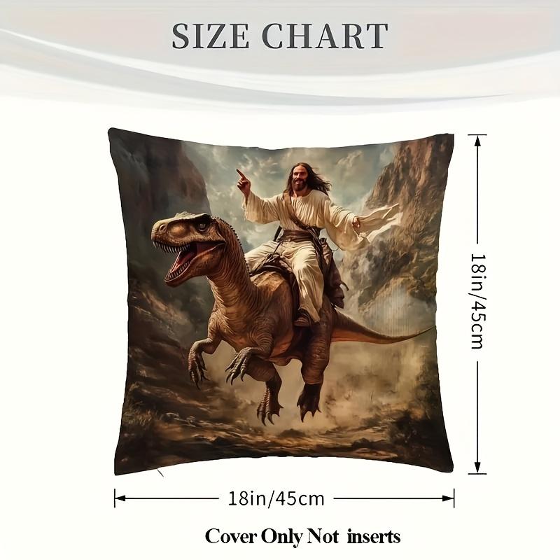 Double Sided Modern Dinosaur And Jesus Design Soft Throw Pillow Cover For Bed Sofa And Lounge Chair Home Decoration