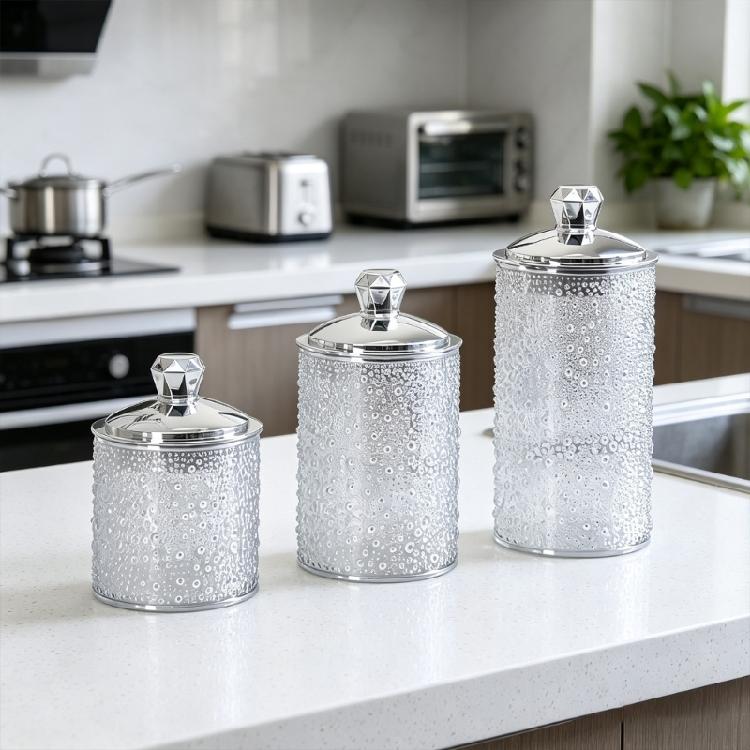 Trendy Gold Trimmed Storage Canisters Set Food Storage Container with Cover Household Jars for Kitchen Organization