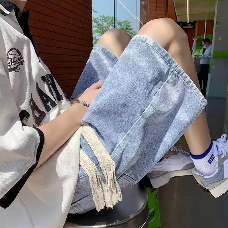 Men's American-Style Denim Shorts - Summer Casual, Loose Fit, Elastic Drawstring Waist, Vintage High Street Fashion.