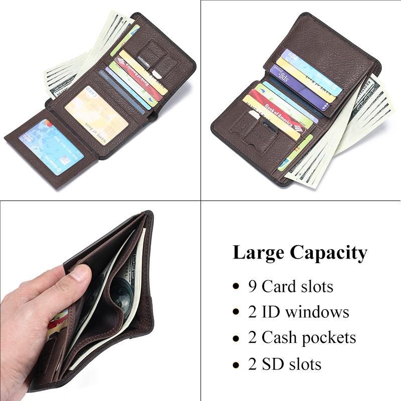 Anti-theft Brushed Genuine Leather Wallet, Retro Bag for Men, Short Vertical Wallet