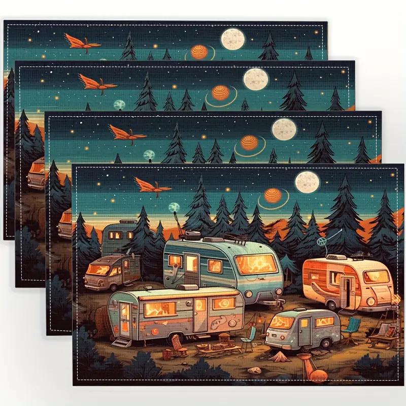 Bohemian Geometric Retro Placemat - Vintage Polyester Heat-Resistant Dining Mat