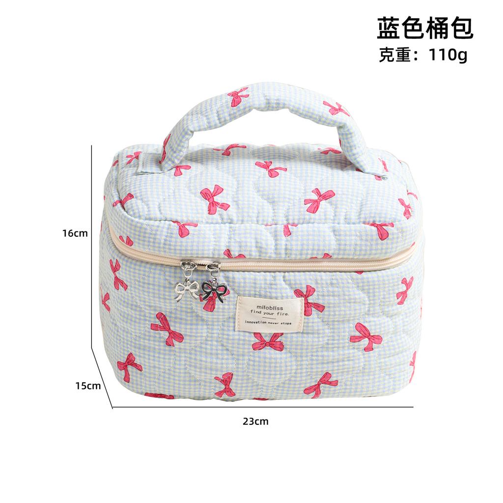 Bow Print Pink Blue Cute Makeup Bag for Women Large Capacity Toiletry Pouch Cute High Quality Cosmetic Organizer Storage Case
