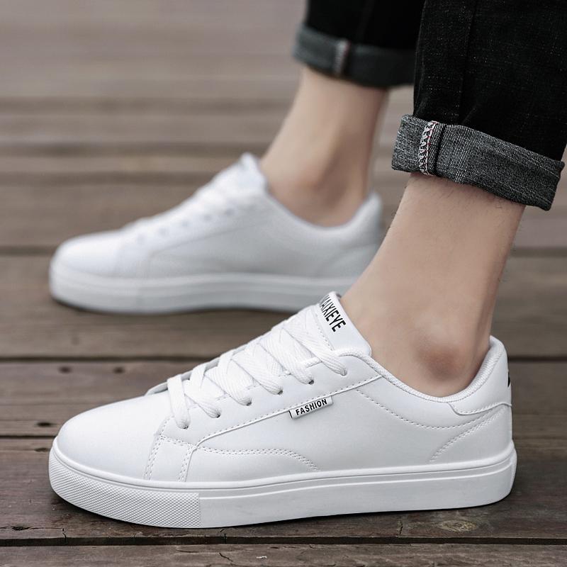 Autumn Spring Men's Casual Leather Sneakers Classic Male Students Daily Walking White Skateboard Shoes