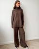 Solid Color Loose Turtleneck Knit Sweater Wide Leg Pants Suit