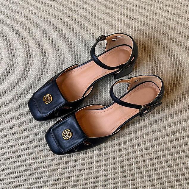 

Sheepskin~ French bag head sandals women s summer wear thick heels with skirts, beautiful high heels, hollow Mary Jane single shoes 39