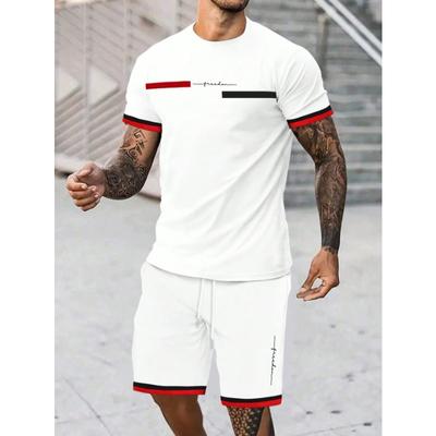 Summer Men's Tracksuit Solid Color Stripe T-shirt Shorts Set Sport Outfit Jogging Suit Oversized Clothes Outdoor Streetwear