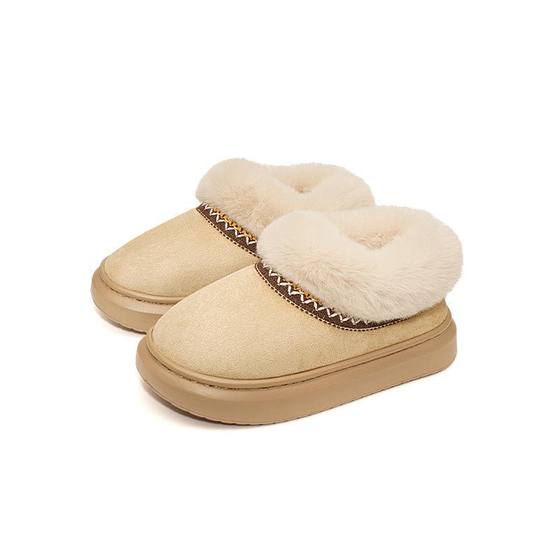 New couple big hair cotton slippers winter home thickened plush warm cotton shoes thick sole non-slip