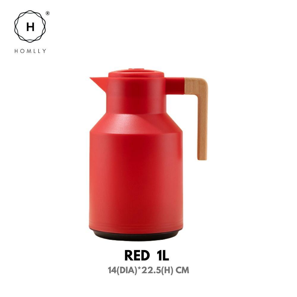 

Homlly Rutto Insulated Double Walled Carafe Thermal Flask With Wood Handle (1L) RED 1L
