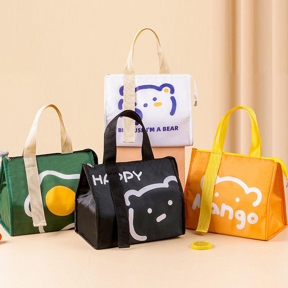 Borsa da Picnic in Tela con Motivo Orsetto Cartoon, Borsa Termica Tote per Pranzo, Contenitore per Alimenti