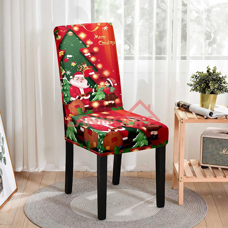 Christmas Digital Print Elastic Chair Cover for High-Back Dining Chairs – European and American Style