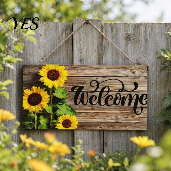 Front Door Sign Wooden Welcome Sign, Sunflowers Decor, Waterproof And Durable Hanging Bright Color Board for Home Indoor Outdoor Entrance Walls Garden