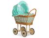 Wicker High Openwork Doll Pram with Mint Bedding and Lining Veronica - Natural
