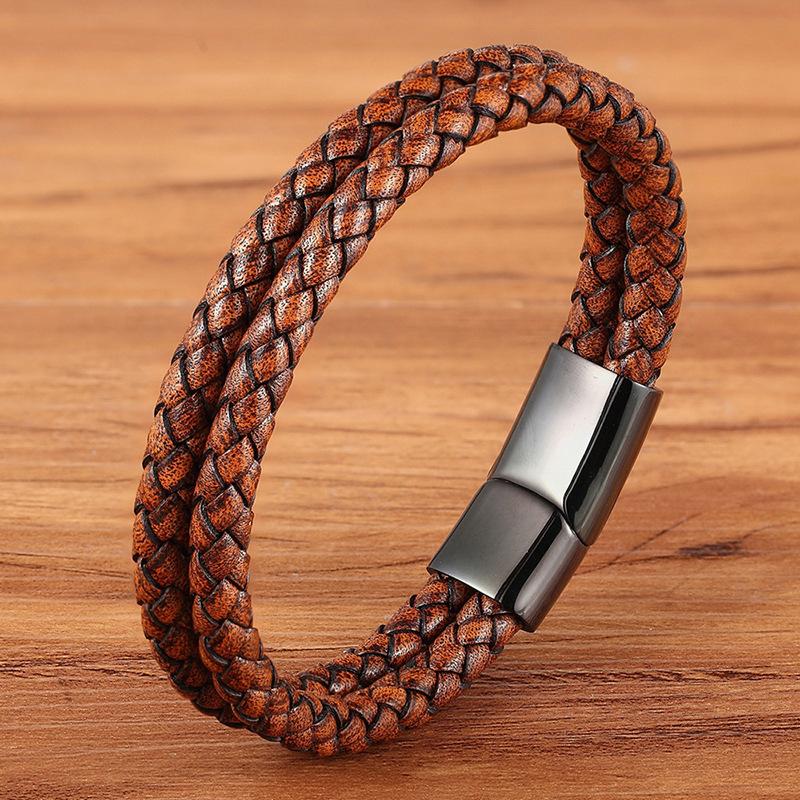 Pulsera de cuerda de cuero para hombre, 19/21/23 cm, estilo vintage, tejida a mano, para parejas, color negro, marrón, rojo y azul, elegantes pulseras casuales para hombre.