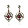 Ruby and Red Corundum Water Drop Earrings with Colored Sapphires and Diamond Studs in White Gold Plating