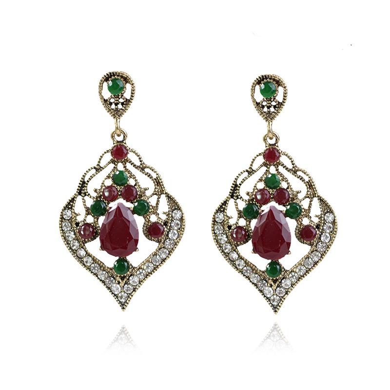 Ruby and Red Corundum Water Drop Earrings with Colored Sapphires and Diamond Studs in White Gold Plating