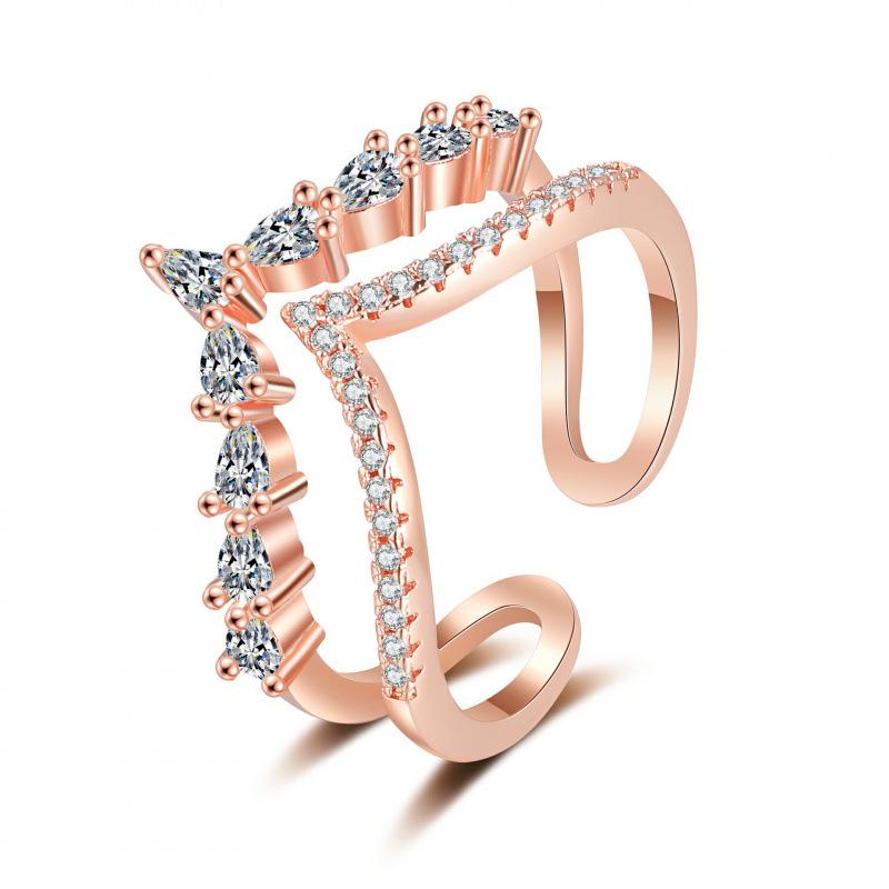 Women's Adjustable Micro-Inlaid Zirconia Double-Layer Ring - Luxury Cold Style Index Finger Accessory.