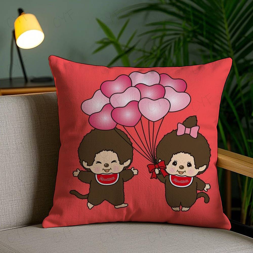 Cartoon M-Monchhichis Pillow Case Safe Custom Photo Pillow, Anti-fade Brushed Fleece Cushion, Maternal & Infant Safe.