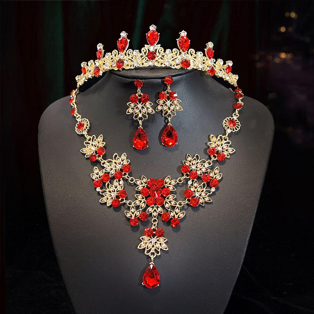 Wedding Accessories Crown Necklace Earring Set High End Look Dance Party Decoration Bride's Jewelry Three Piece Set