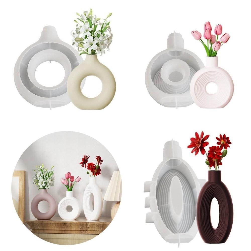 Hollow Out Silicone Vase Mold Oval Stripe Gypsum Mold Decorative Soap Mold  Living Room